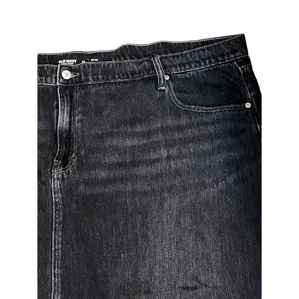 Old Navy Skirt Womens 24 Washed Black Mid-Rise Drapey Denim Column Slit‎ Raw Hem